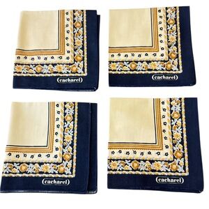 Vintage Cacharel Napkins 16x16 Floral Blue Yellow Set of 4